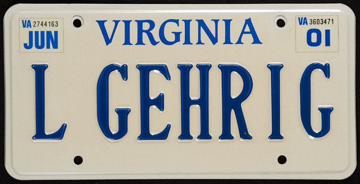 Pristine 2001 Virginia Vanity Lou Gehrig License Plate