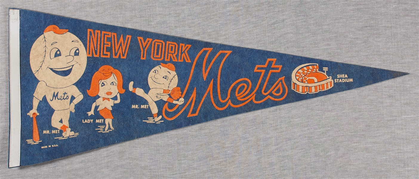 Circa-1964 New York Mets Pennant with Mr. & Lady Met (First Year at Shea)