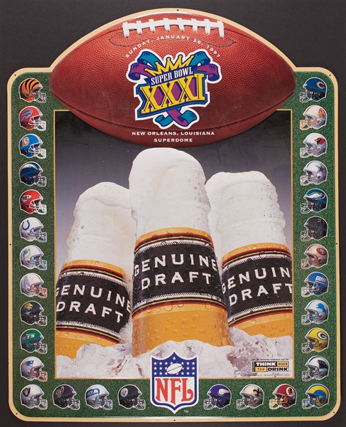 Oversized 1997 Super Bowl XXXI Metal Bar Sign (Packers 35, Patriots 21)