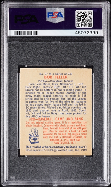 1949 Bowman Bob Feller No. 27 PSA 5