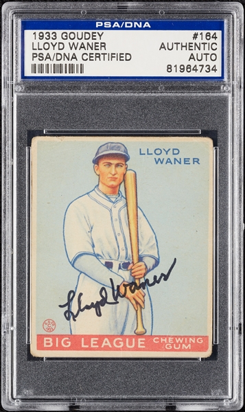Lloyd Waner Signed 1933 Goudey No. 164 (PSA/DNA)