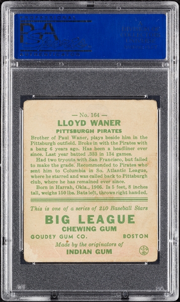 Lloyd Waner Signed 1933 Goudey No. 164 (PSA/DNA)