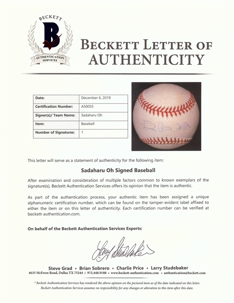 Sadaharu Oh Single-Signed ONL Baseball (BAS)