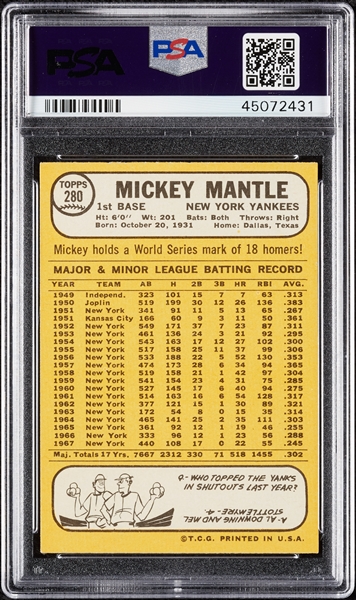 1968 Topps Mickey Mantle No. 280 PSA 5