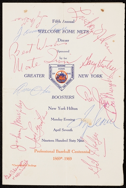 1969 New York Mets Team-Signed Welcome Home Dinner Menu (15) (BAS)