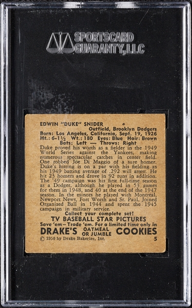 1950 Drake's Duke Snider No. 5 SGC 5