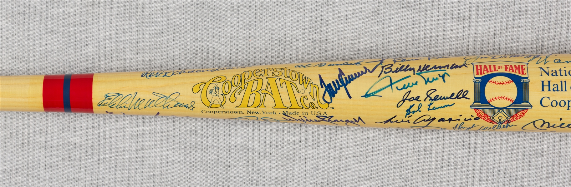 HOFer Multi-Signed Cooperstown Bat with Mantle, DiMaggio, Koufax, Aaron, Mays (50+) (JSA)