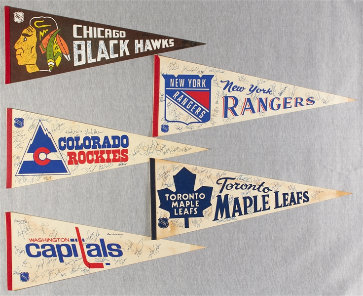 Late 70s/Early 80s NHL Team-Signed Pennant Group with Herb Brooks, 1983-84 NY Islanders (19)
