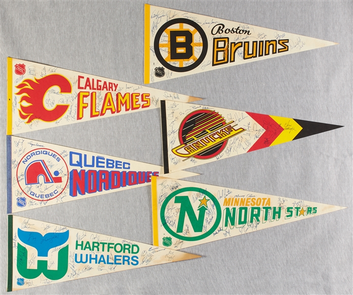Late 70s/Early 80s NHL Team-Signed Pennant Group with Herb Brooks, 1983-84 NY Islanders (19)
