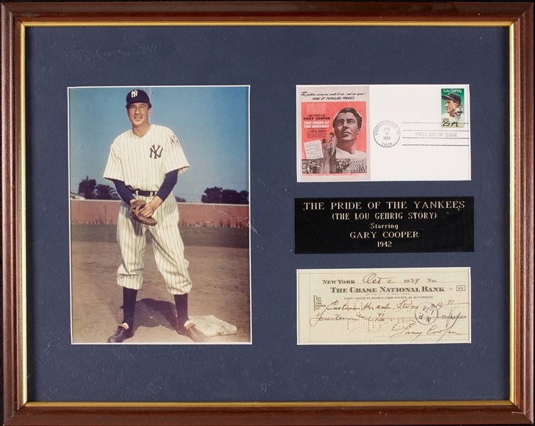 Gary Cooper Signed Check Pride of the Yankees Display