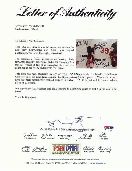 Roy Campanella & Yogi Berra Signed 11x14 Photo (PSA/DNA)