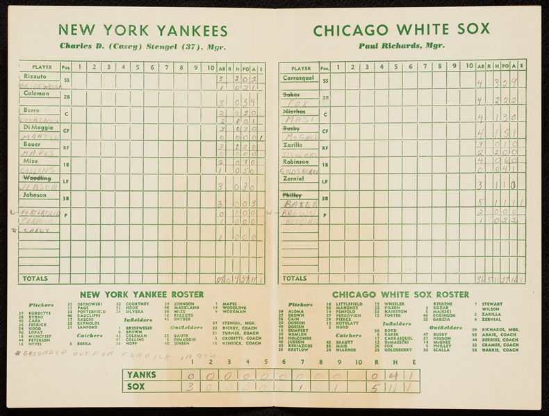 Multi-Signed 1951 Yankees vs. White Sox Spring Training Program with Early Mickey Mantle Signature (15) (Graded BAS 9)