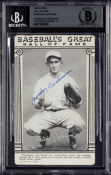 Mickey Cochrane Signed Baseball's Great HOF Exhibit Card (Graded BAS 9)