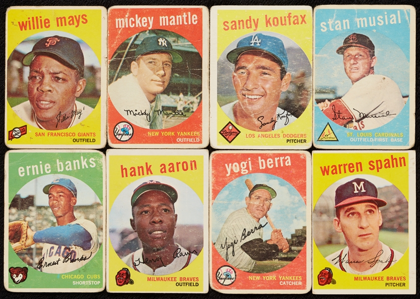 Lower-Grade 1959 Topps Baseball Partial Set, Mantle, Two Dozen HOFers (854)
