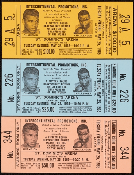 Cassius Clay vs. Sonny Liston NM Full Ticket Group (May 25, 1965) (3)
