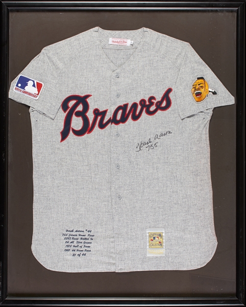 Hank Aaron Signed Mitchell & Ness Flannel Braves Jersey 755 (BAS)