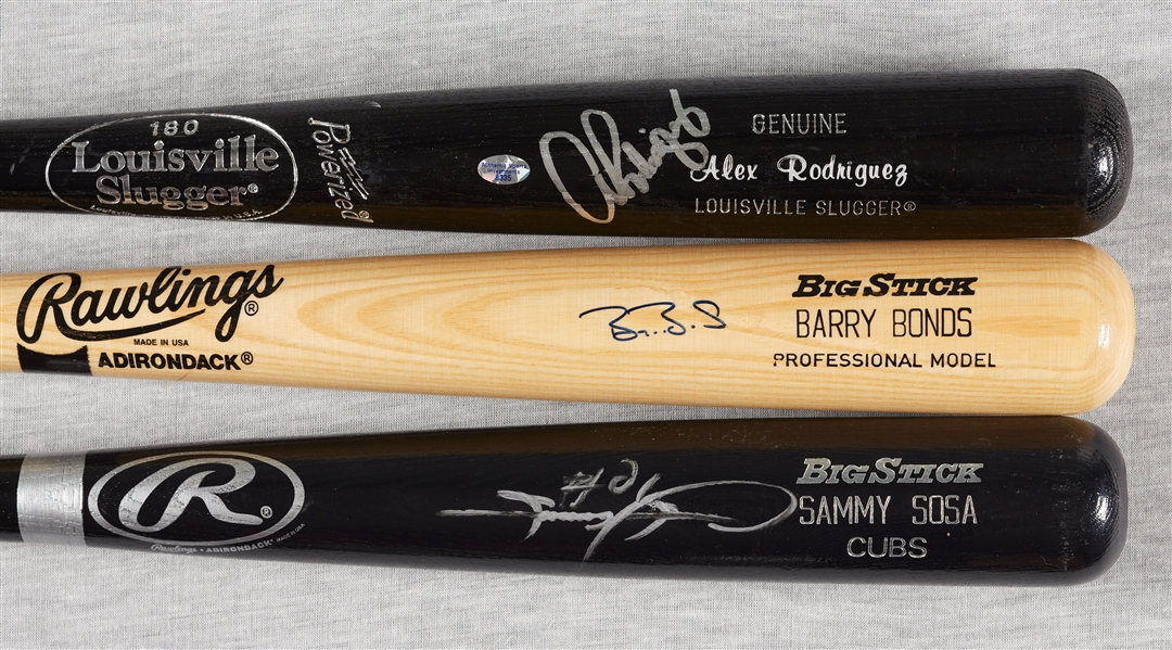 Barry Bonds, Alex Rodriguez & Sammy Sosa Signed Bat Group (3)