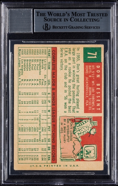 Don Bessent Signed 1959 Topps No. 71 (Graded BAS 10)