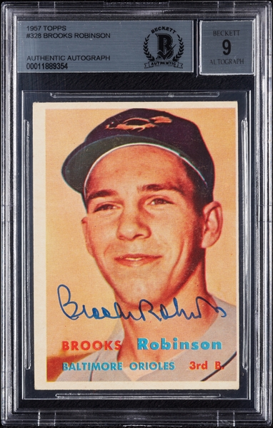 Brooks Robinson Signed 1957 Topps RC No. 328 (Graded BAS 9)
