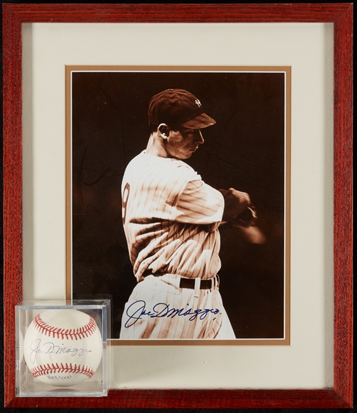 Joe DiMaggio Signed Baseball & Photo Pair (2)
