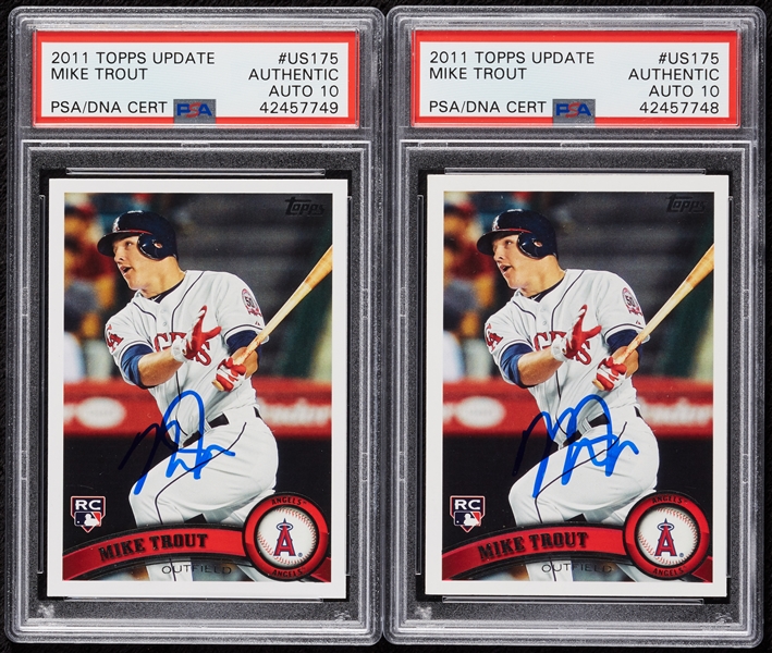 Signed 2011 Topps Update Mike Trout RC No. US175 Pair (2) (Both Graded PSA/DNA 10) 
