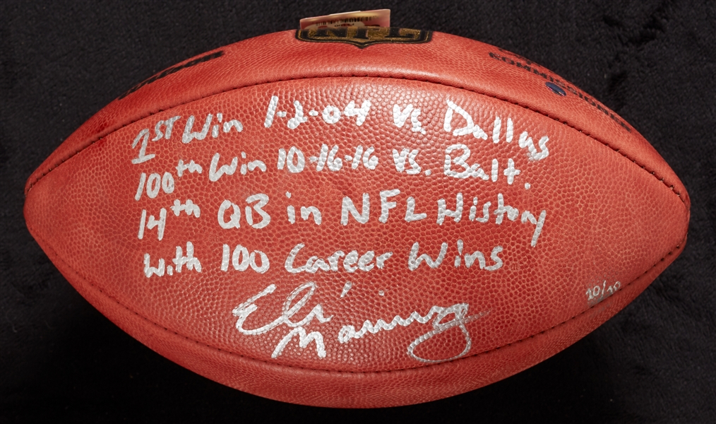 Eli Manning Signed Wilson Football with Lengthy Inscription (10/10) (Steiner)