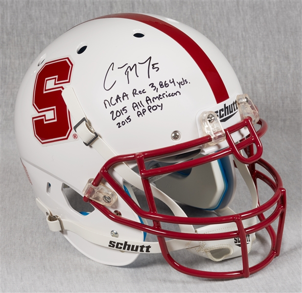 Christian McCaffrey Signed STAT Stanford Full-Size Helmet (5/5) (Fanatics)