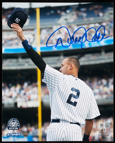 Derek Jeter Signed Waves Hat To Crowd Photo with Coffee Table Photo Book (MLB) (Steiner)