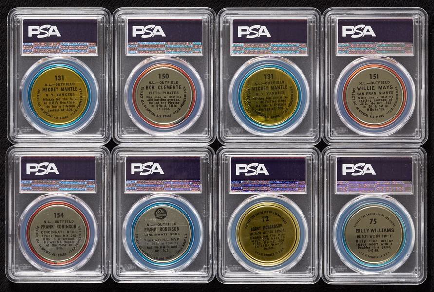 PSA-Graded Baseball Coins Group with Mickey Mantle, Willie Mays (8)