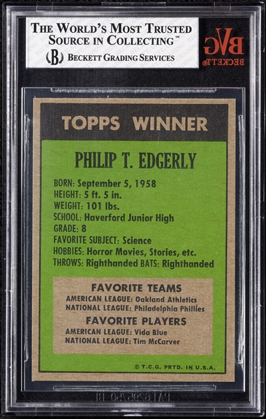 1972 Topps '71 Winner Philip T. Edgerly No. 6 BVG 7