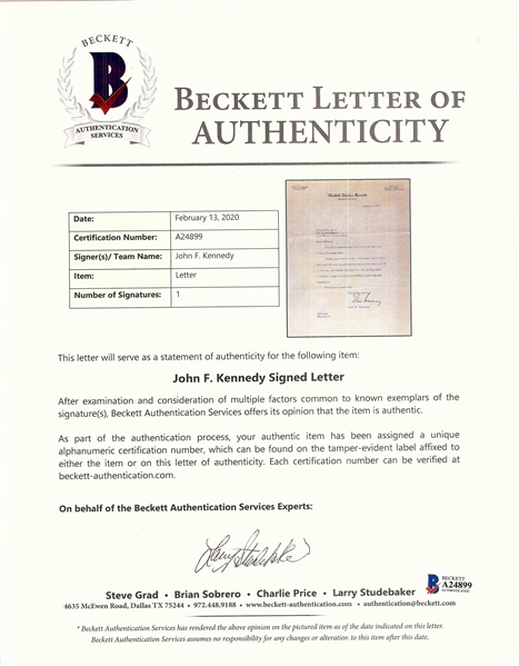 John F. Kennedy Signed Typed Letter on Senate Letterhead (1957) (BAS)
