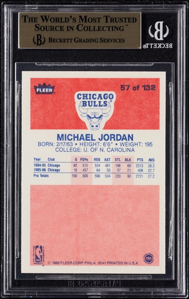 1986-87 Fleer Michael Jordan RC No. 57 BGS 9.5 (3 BGS 9.5 Subgrades)