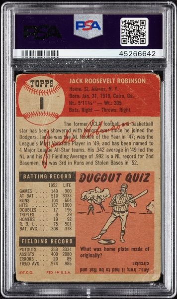 1953 Topps Jackie Robinson No. 1 PSA 1.5