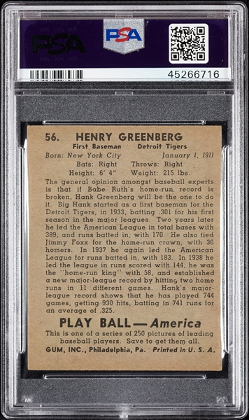 1939 Play Ball Hank Greenberg No. 56 PSA 5