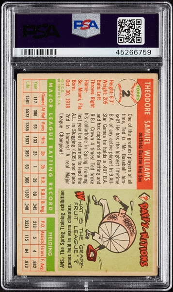 1955 Topps Ted Williams No. 2 PSA 3