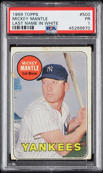 1969 Topps Mickey Mantle Last Name In White No. 500 PSA 1