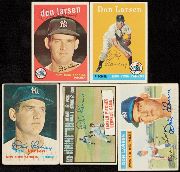Don Larsen Signed Complete Run of Topps Yankees Cards (5)