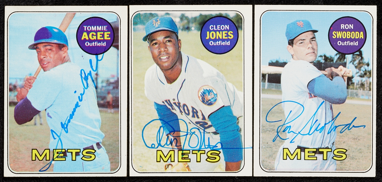 1969 NY Mets Outfield Signed 1969 Topps Collection with Agee, Jones, Swoboda (3)