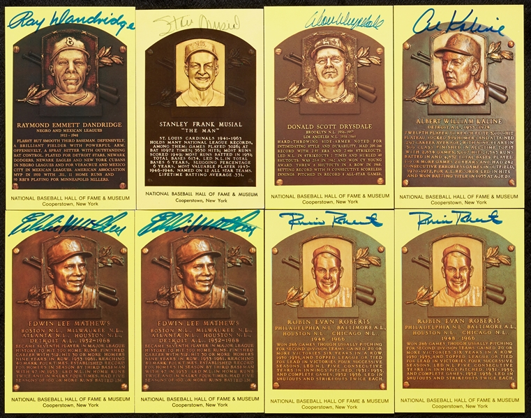 Signed Yellow HOF Plaque Postcards Group with Drysdale, Musial, Kaline (38)