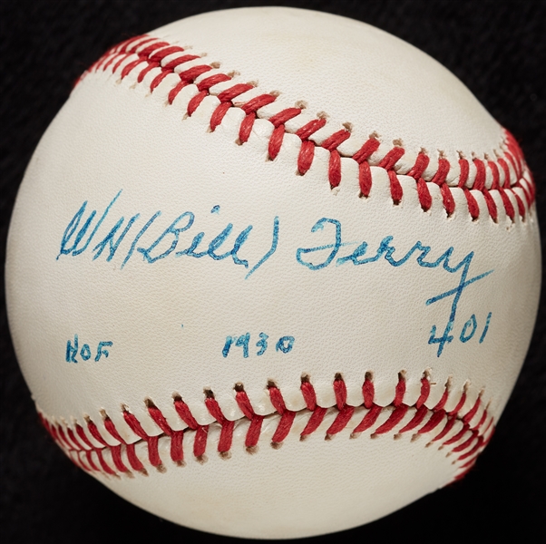 Bill Terry Single-Signed ONL Baseball Inscribed HOF, 1930 401 (BAS)