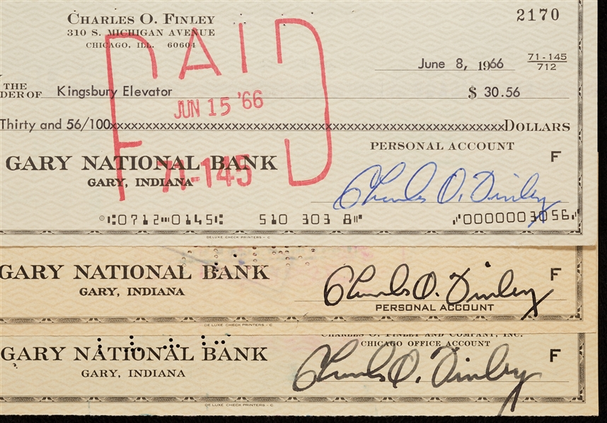 Charles O. Finley Signed Bank Checks Group (3) 