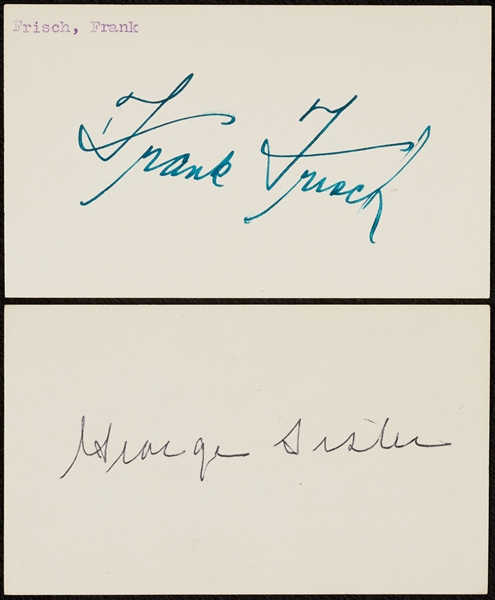 George Sisler & Frank Fritsch Signed 3x5 Index Cards (2)