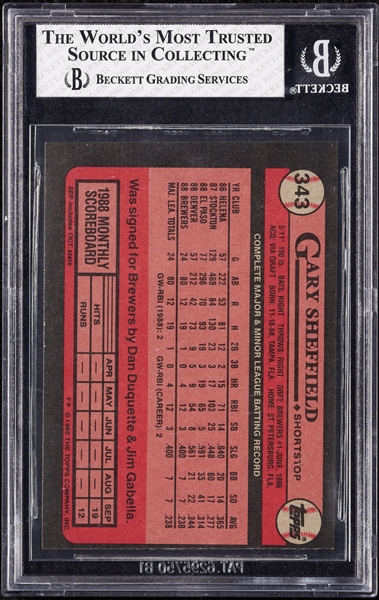 1989 Topps Gary Sheffield RC Gold Bordered Topps Vault Proof BGS 8