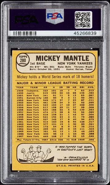 1968 Topps Mickey Mantle No. 280 PSA 5