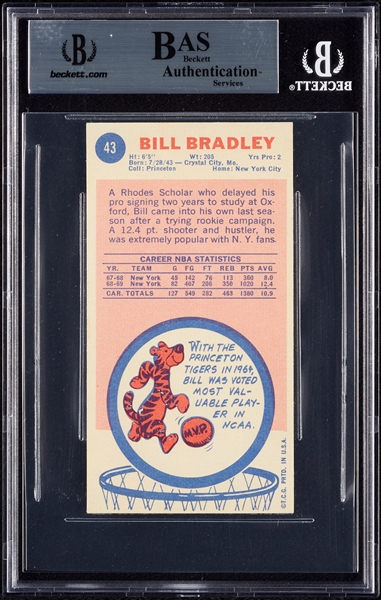 Bill Bradley Signed 1968-69 Topps RC No. 43 (BAS)
