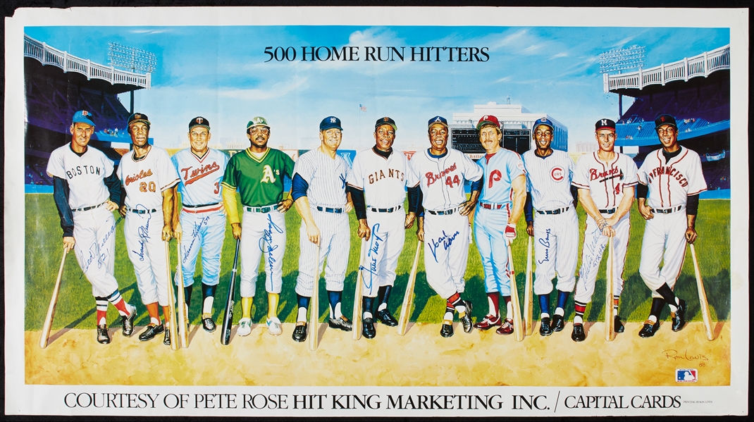 500 Home Run Multi-Signed Poster with Williams, Aaron, Mays (8) (BAS)