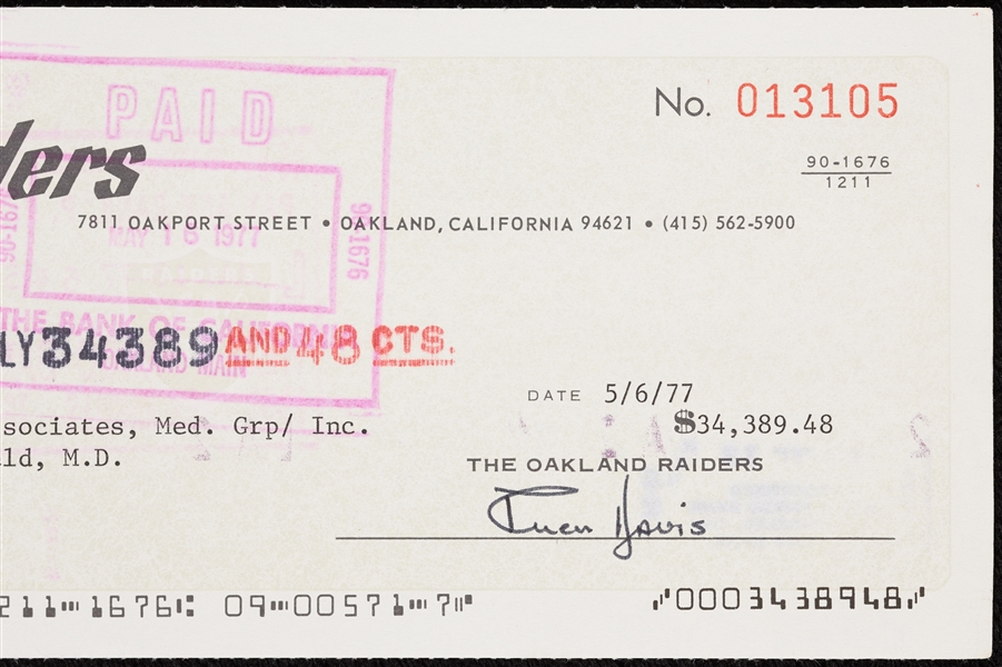Al Davis Signed Oakland Raiders Payroll Checks (5)