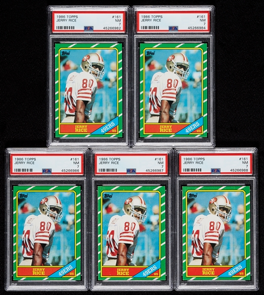 1986 Topps Jerry Rice RC No. 161 PSA 7 Group (5)