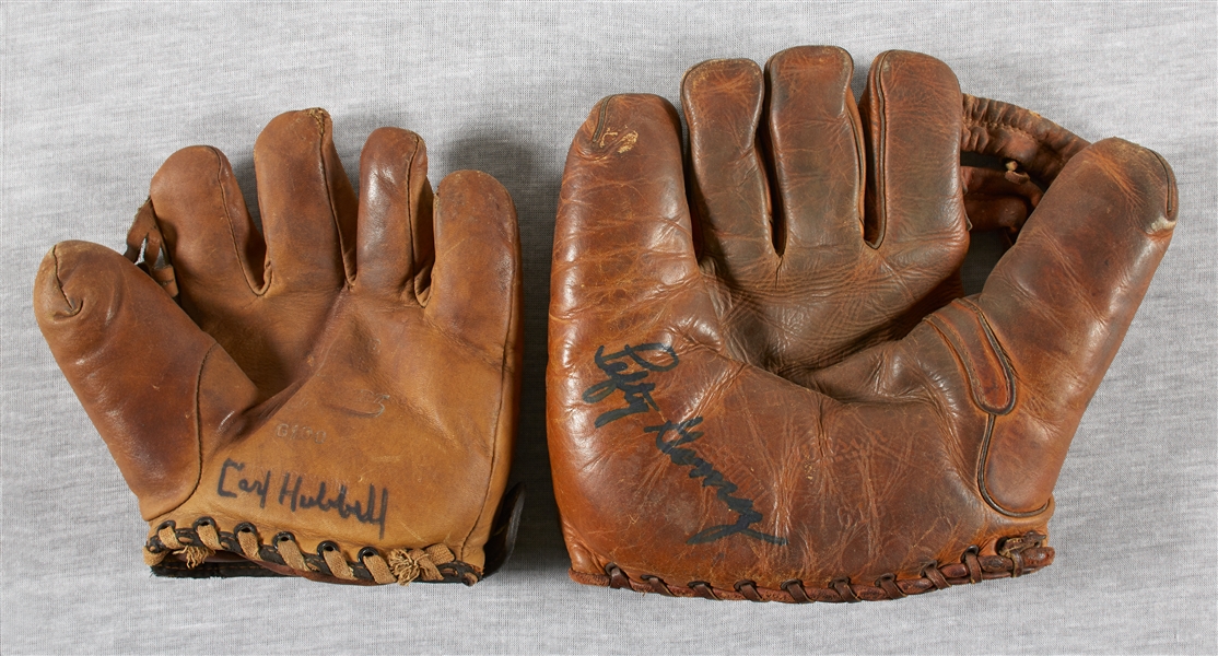 Lefty Gomez & Carl Hubbell Signed Vintage Baseball Gloves (2) (BAS)