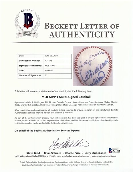 MVP Multi-Signed OAL Baseball with Mickey Mantle & Ted Williams (BAS)